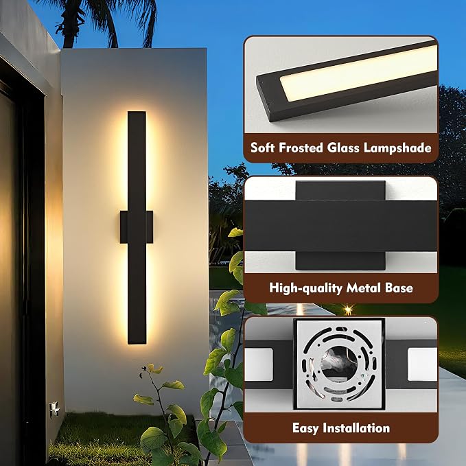 Black Long Outdoor Wall Lights Modern Exterior Lighting Fixtures 31.5 Inch Outdoor Wall Sconce LED 3000K IP65 Waterproof Wall Mount Outside Lights for House Garage Front Door Patio 1Pack