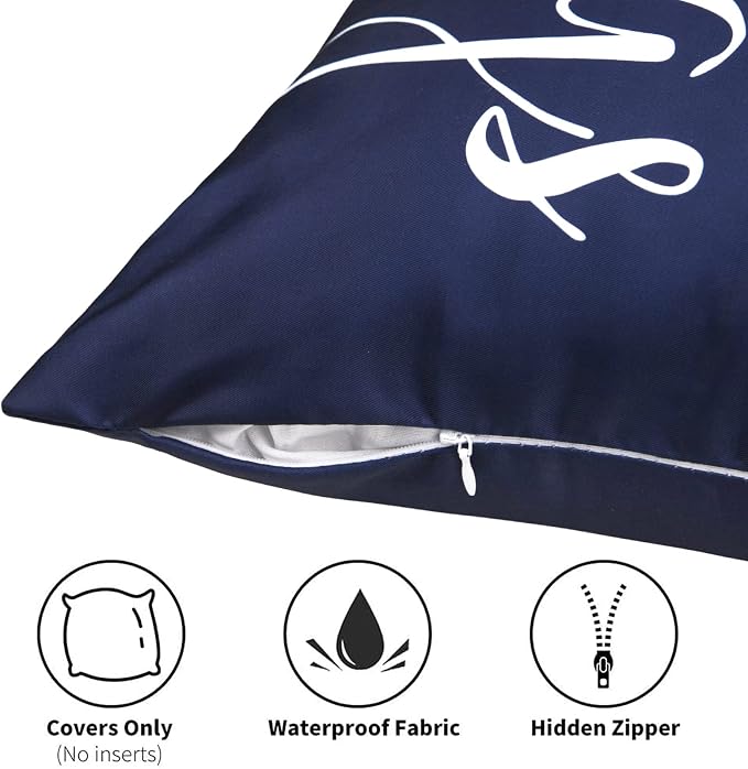 Merrycolor Set of 4 Outdoor/Indoor Pillow Covers 18x18 Waterproof Navy Blue and White Floral Decorative Pillow Covers Outdoor Pillows for Patio Furniture