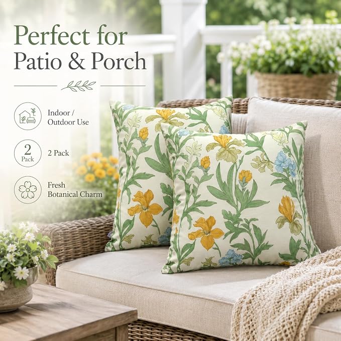 Outdoor Throw Pillows 18×18 Inch Pack of 2 Waterproof Decorative Patio Pillows with Inserts, Square Pillows for Garden Couch Sofa and Patio Furniture