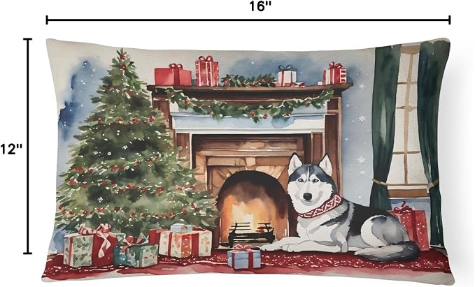 Caroline's Treasures DAC2754PW1216 Siberian Husky Cozy Christmas Throw Pillow Machine Washable, Indoor Outdoor Decorative Pillow for Couch, Bed or Patio, 12HX16W