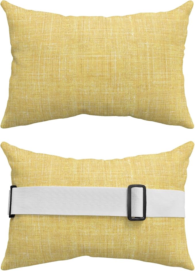Outdoor Lumbar Pillow Set of 2, Yellow Waterproof Beach Headrest Pillow with Inserts, Farmhouse Vintage Yellow Solid Color Modern Recliner Throw Pillows for Patio Furniture, 12 x 20