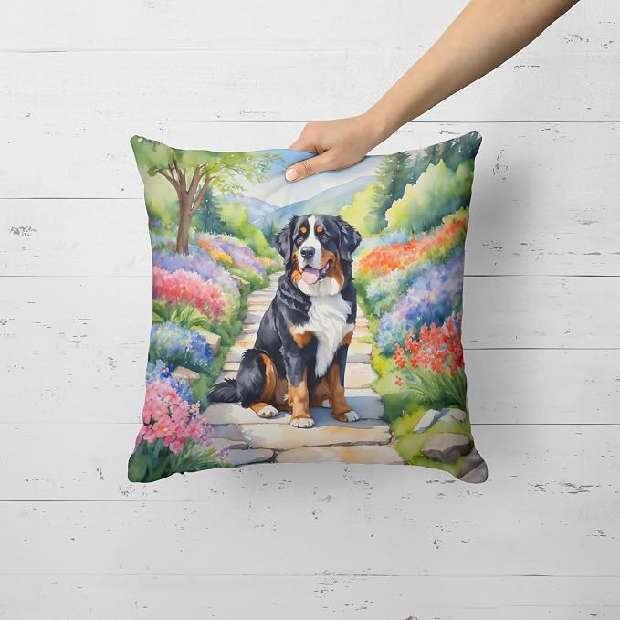 Caroline's Treasures Bernese Mountain Dog Spring Path Throw Pillow Machine Washable, Indoor Outdoor Decorative Pillow for Couch, Bed or Patio, 18Hx18W