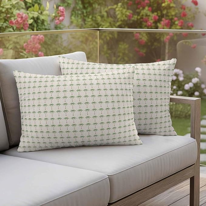 Palm Trees Outdoor Pillow Covers 20"x12" Set of 2, Summer Country Nautical Coastal Beach Ocean Green Tree Waterproof Throw Pillow Covers for Patio Furniture, Decorative Cushion Covers for Porch