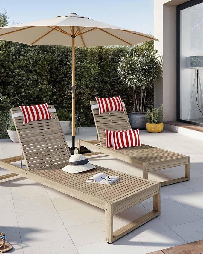 DecorLovee Red Striped Outdoor Recliner Pillows for Head, Christmas Waterproof Chair Pillow with Elastic Stripe, Farmhouse Red White Stripes Chaise Lounge Headrest Pillow for Patio/Pool 1Pack, 11"x16"