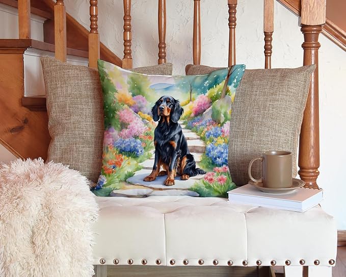 Caroline's Treasures Gordon Setter Spring Path Throw Pillow Machine Washable, Indoor Outdoor Decorative Pillow for Couch, Bed or Patio, 14Hx14W