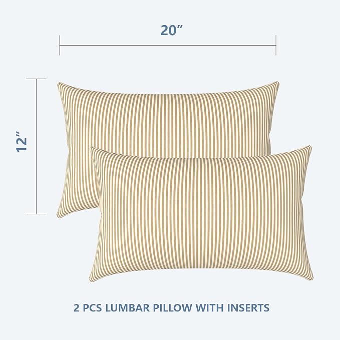 LVTXIII Outdoor/Indoor Lumbar Pillows, Decorative Patio Lumbar Cushions, Fluffy Water Repellent Garden Cushions for Home Patio Coach Sofa Use, 12×20 Inch, Pack of 2, Stripe Beige