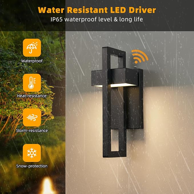 LED Outdoor Wall Sconce Dusk to Dawn Outdoor Lighting, Modern Exterior Lighting Fixtures, Black LED Front Porch Lights Outside Wall Mount Lights for House, Hallway, Warm White 3000K, 1 Pack