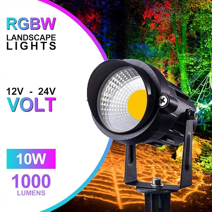 RGB Outdoor Spotlight 10W LED Color Changing Landscape Lights with Remote Control 12V~24V Landscape Lighting Waterproof Spot Lights Outdoor for Yard Garden Patio Lawn Halloween Decorative, 10Pack