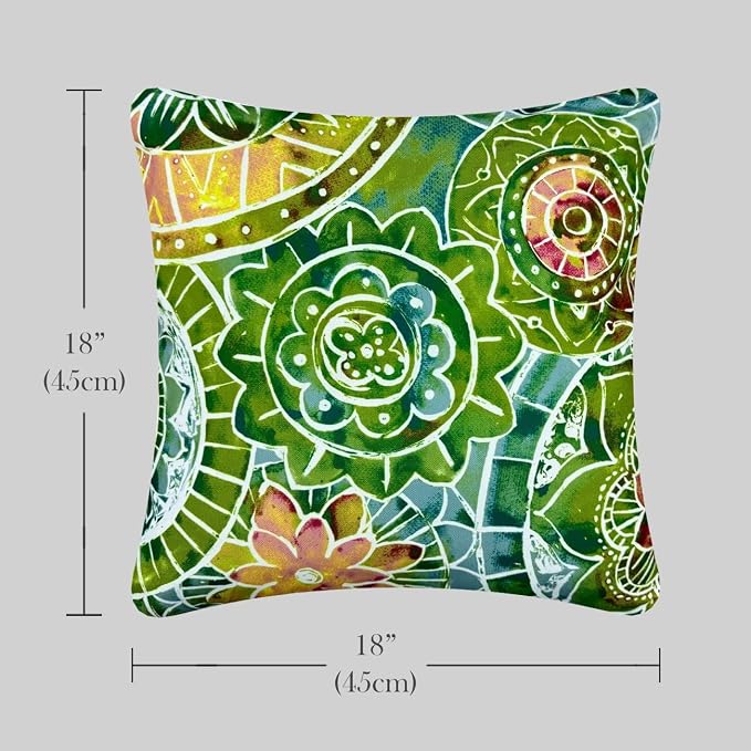 Pack of 2 Outdoor Waterproof Decorative Throw Pillow Covers for Patio Furniture, 18x18 Inch Square Fade Resistant Patio Garden Cushion Covers for Couch Bed Sofa, Floral Green