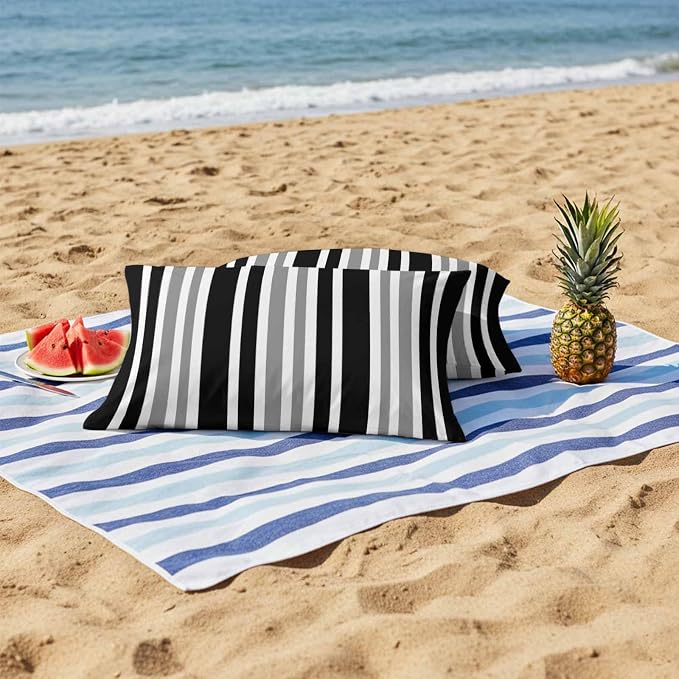 Black Grey Stripe Outdoor Pillow Covers 20x12 Inch Lumbar Pillow Covers Set of 2 Waterproof Decorative Throw Pillow Cases Farmhouse Minimalist Striped Cushion Covers for Patio Furniture Garden Couch