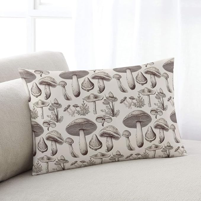 Outdoor Waterproof Throw Pillows Retro Mushroom Vintage Botanical Patio Pillows Pack of 2,Decorative Pillow Covers with Insert,Pillow Cushion Case for Garden Couch Sofa Aesthetic Plant Leaves