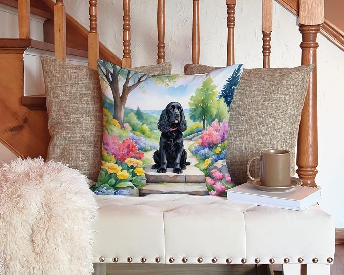 Caroline's Treasures Cocker Spaniel Spring Path Throw Pillow Machine Washable, Indoor Outdoor Decorative Pillow for Couch, Bed or Patio, 14Hx14W
