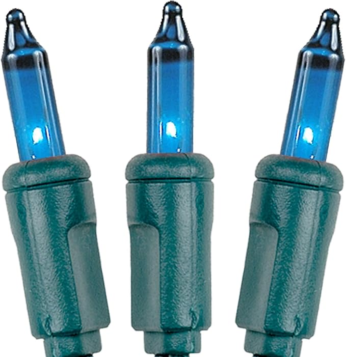 Novelty Lights 50 Feet 100 Bulbs Teal Incandescent Mini Lights, Green Wire