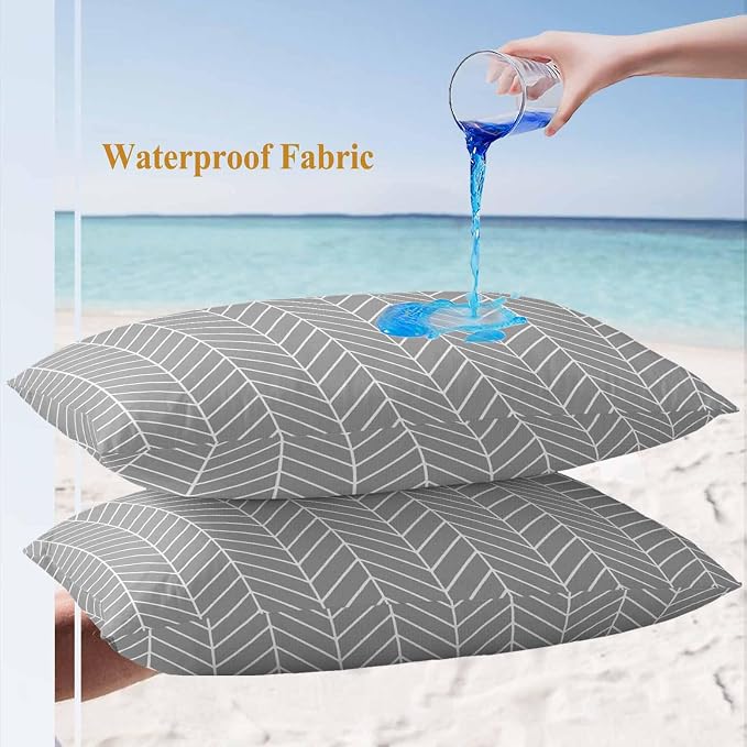 Outdoor Waterproof Throw Pillow Covers Set of 2 Grey Chevron Stripes Lumbar Pillowcases 20x12 Inches Modern Geometric Texture Decorative Pillows Cushion Case Patio Pillows for Couch Bed Chair Garden