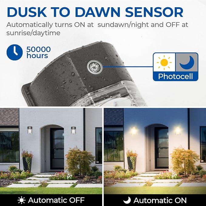CINOTON 26W LED Wall Pack Light with Dusk to Dawn Sensor 3000k Bronze 2Pack | 100-277Vac, 3000LM Wall Light, IP65 Waterproof, Outdoor Security Flood Lighting, Hardwired Lights for Garage Warehouse Garden
