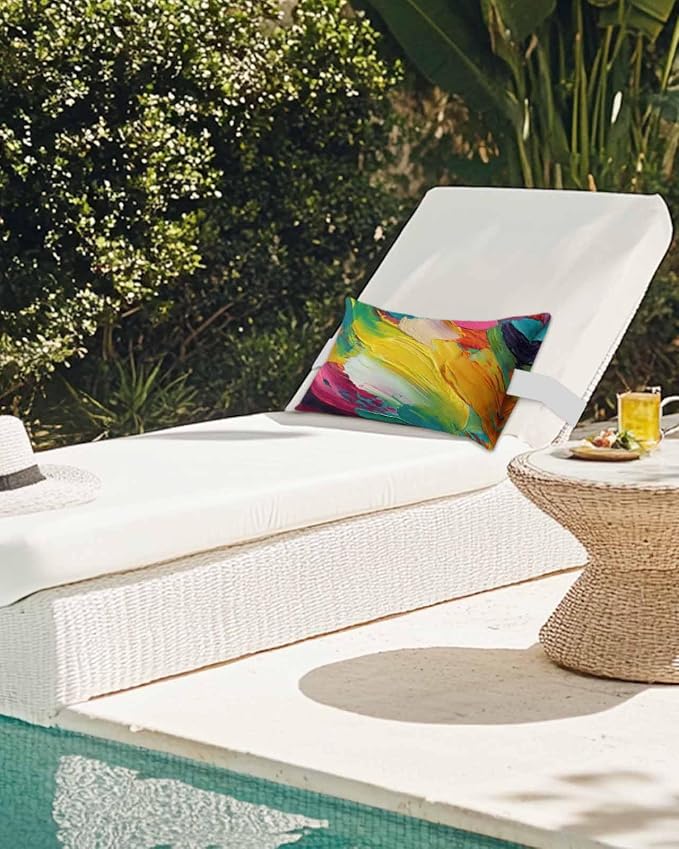 Pack of 4 Colorful Oil Painting Lumbar Pillow Covers, Outdoor Waterproof Throw Pillow Covers Set, Modern Abstract Art Rainbow Color Decorative Cushion Case for Patio Beach, 11x16 Inch