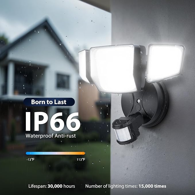 Onforu 90W 10000LM LED Motion Sensor Outdoor Lights, 4-Head Dusk to Dawn Outdoor Lighting, 2 Pack Hardwired Flood Lights, IP66 Waterproof 6500K Security Floodlight for Outside (Black)