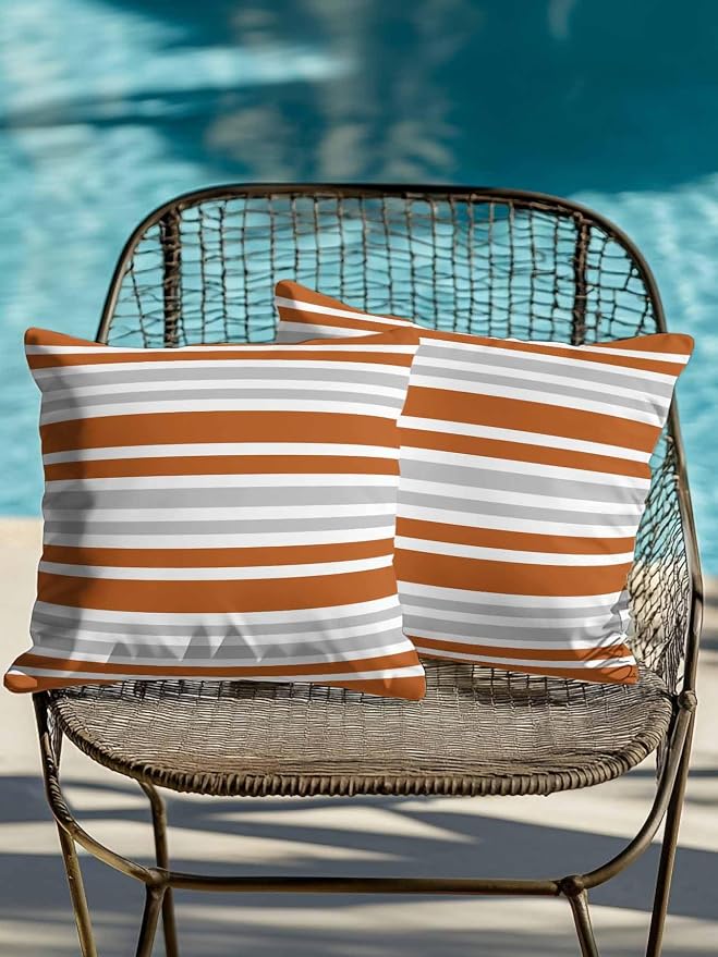 Outdoor Waterproof Throw Pillows Abstract Modern Stripes Patio Pillows Pack of 2,Decorative Pillow Covers with Insert,Pillow Cushion Case for Garden Couch Sofa Orange White Gray