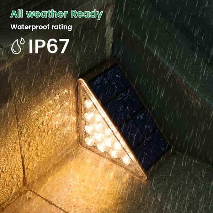 JOFIOS Solar Step Lights for Outside,4pack Solar Stair Lights Outdoor Waterproof IP67,Outdoor Deck Step Lights,Solar Outdoor Lights for Staircase,Patio,Front Step(Warm Brown)