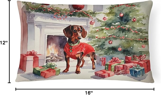 Caroline's Treasures DAC2642PW1216 Dachshund Cozy Christmas Throw Pillow Machine Washable, Indoor Outdoor Decorative Pillow for Couch, Bed or Patio, 12HX16W