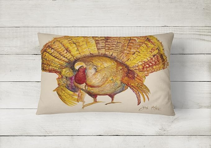 Caroline's Treasures JMK1023PW1216 Turkey Canvas Fabric Decorative Pillow Machine Washable, Indoor Outdoor Decorative Pillow for Couch, Bed or Patio, 12HX16W