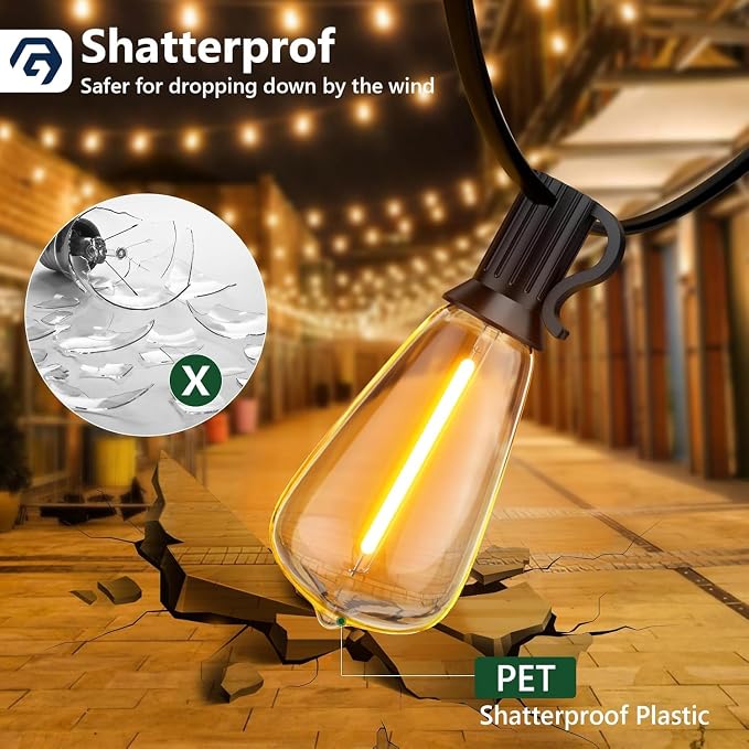 GPATIO Outdoor String Lights, 150FT ST38 Bulbs Shatterproof Patio Lights, Waterproof Dimmable Outside Hanging Light, Connectable LED Outdoor Lights for Backyard, Porch, Party, Garden, Home Decor