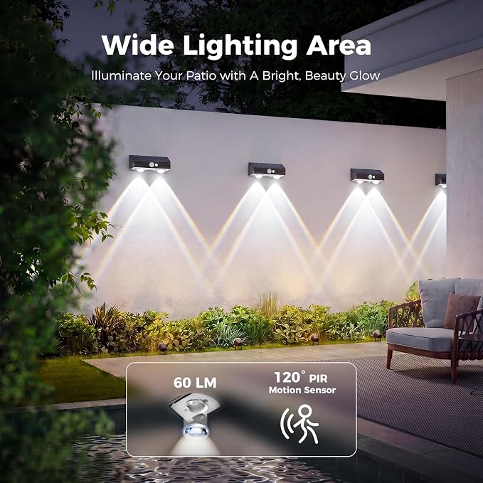 kolpop 20 Pack Solar Fence Lights Outdoor with 3 Modes Motion Sensor,IP65 Waterproof,1200mAh 60LM Bright LED Solar Lights for Fence,Patio,Backyard,Wall,Nighttime,Party(Cool White)