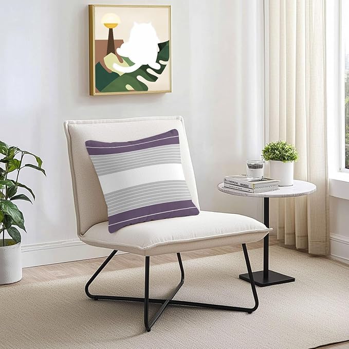 Purple Grey Stripe Outdoor Pillow Covers Waterproof, All Weather Cushion Case Set of 2, Modern Art Horizontal Striped Decorative Pillowcases for Sofa Couch Bed Decor Patio Furniture 18"x18"