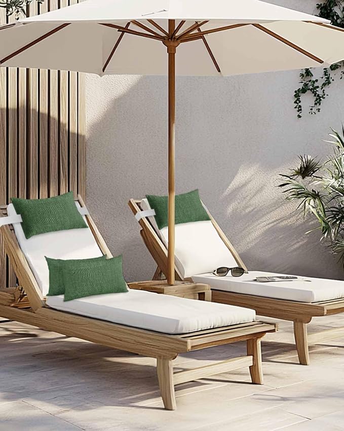 Outdoor Pillow for Chaise Lounge Chair Green Rustic Vintage Burlap Texture Outdoor Pillows Waterproof with Adjustable Strap Headrest Lumbar Pillows for Garden Patio Furniture 2 Pack 12" x 20"
