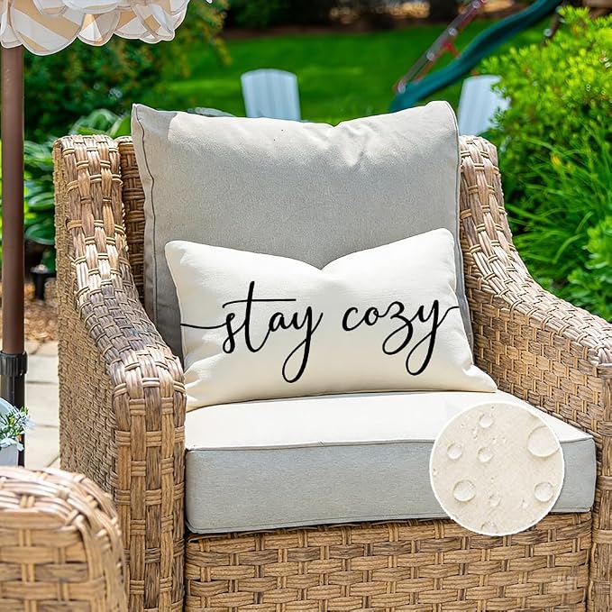 RABUSOFA White Outdoor Pillow Covers 12x20 Waterproof Stay Cozy Decoration | Outdoor Patio Decoration, Waterproof & Durable Fabric, Machine Washable, Invisible Zipper, Not Insert