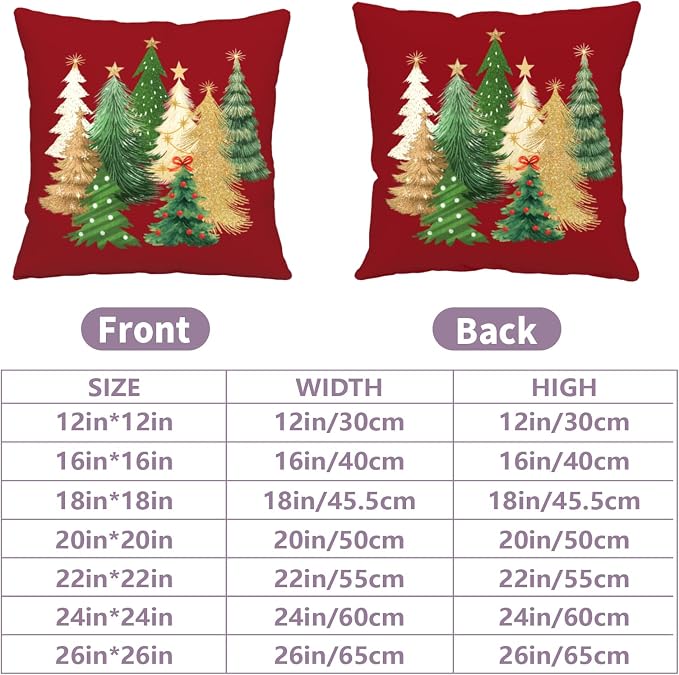 Red Christmas Pillow Covers 22x22 Set of 2 Gold Green Xmas Tree Pillow Case Winter Holiday Throw Pillow Covers Double Sided Printing Decorative Cushion Case for Couch Sofa