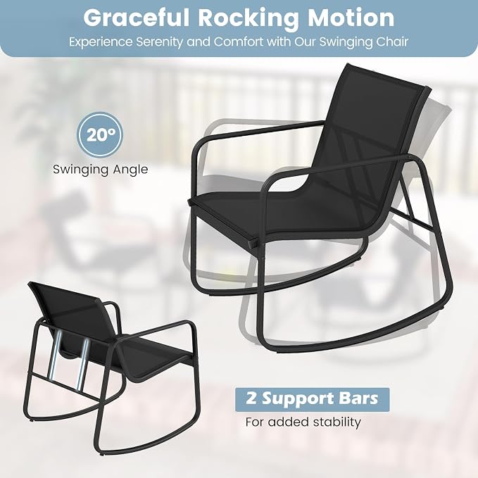 HAPPYGRILL 4 Piece Patio Rocking Bistro Set with 2 Rocking Chairs, Loveseat & Coffee Table, Outdoor Conversation Furniture Set for Garden Poolside Balcony (1)