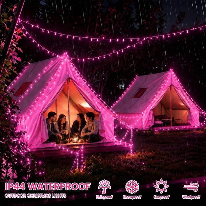 2 Pack 200 LED Battery Operated String Lights, Twinkle Fairy Lights Pink | 66FT 8 Modes Battery Lights Indoor Outdoor with Auto Timer, Waterproof Lights for Bedroom Party Porch Tree Holiday Decor