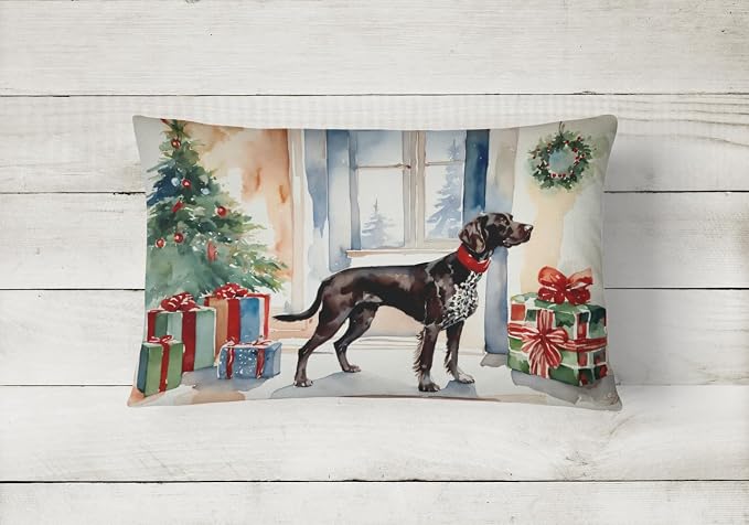 Caroline's Treasures DAC2663PW1216 German Shorthaired Pointer Cozy Christmas Throw Pillow Machine Washable, Indoor Outdoor Decorative Pillow for Couch, Bed or Patio, 12HX16W