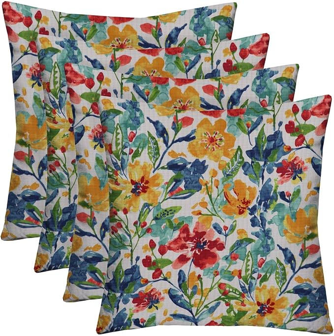RSH DECOR: Square Throw Pillows Set of 4 | 17” x 17” | All-Weather Spun Fabric | Water and Fade-Resistant | Outdoor Accent Pillows for Patio Furniture | Oakmont Hightown Festival - Made in USA
