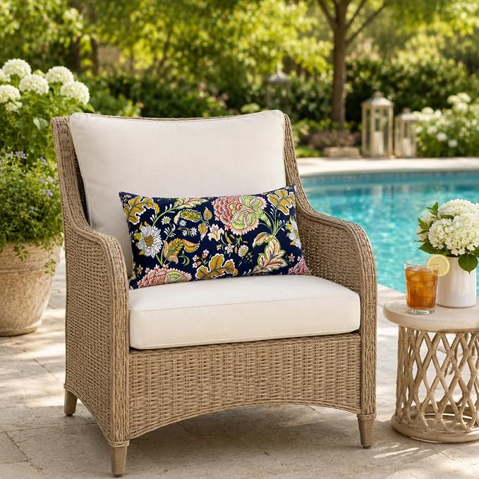 Outdoor Lumbar Pillows 12"x20" Waterproof Patio Pillows with Inserts | Set of 2 Fade Resistant Outdoor Waterproof Lumbar Pillow Decorative Garden Lumbar Cushions for Home Patio Terrace Sofa