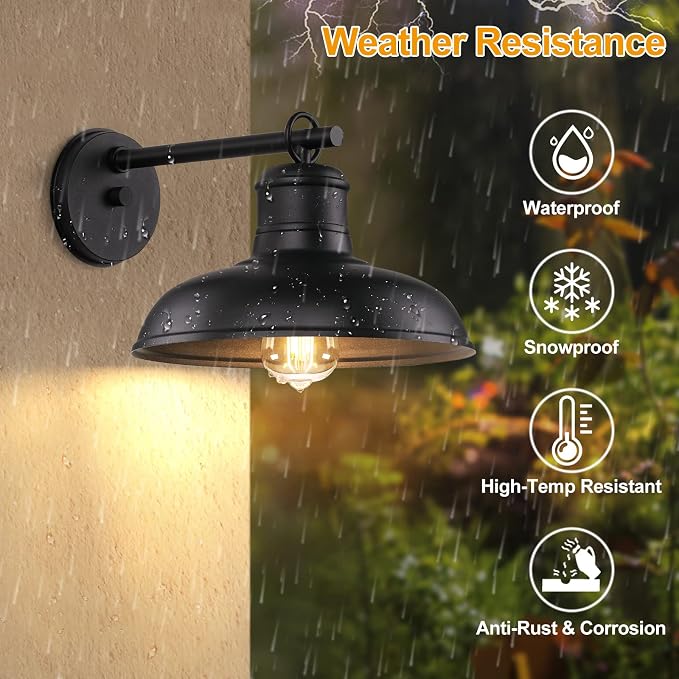 2-Pack Outdoor Wall Lights, Exterior Farmhouse Barn Light Fixtures, Black | Vintage Wall Sconces, Indoor Wall Mount Lighting Fixtures, Anti-Rust Waterproof Exterior Light for Patio Porch Doorway Garage