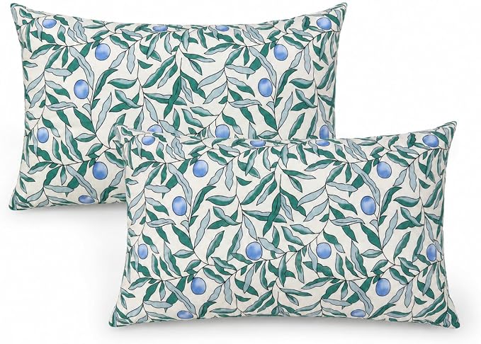 Pack of 2 Patio Lumbar Pillows 12"x20" | Fade Resistant Outdoor Waterproof Lumbar Pillow with Inners Decorative Garden Lumbar Cushions for Home Patio Terrace Sofa