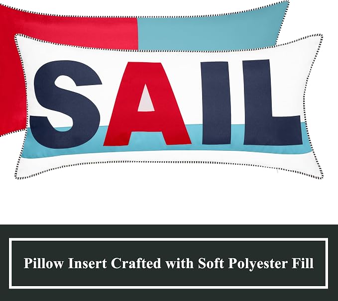 Edie At Home Bold Sail Nautical Decorative Throw Pillow for Patio Furniture, Sofa, Chair, or Bedroom, Reversible, Indoor and Outdoor Collection, 30 x 15 inches, Navy/White