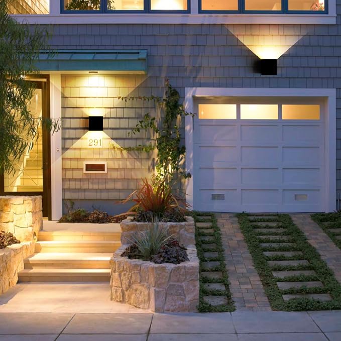 Mille Lucciole 12W 2Pack Outdoor Wall Lights Exterior/Interior,LED Black Outdoor Wall Sconces Light Fixtures Modern,IP65 Waterproof Square Aluminum Wall Lamps, Up and Down Lights 3000K Warm Lights