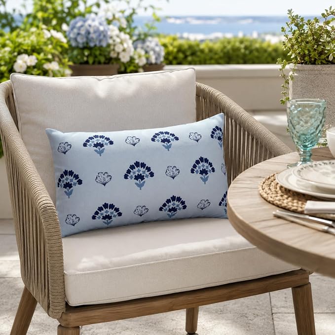 Pack of 2 Patio Lumbar Pillows 12"x20" | Fade Resistant Outdoor Waterproof Lumbar Pillow with Inners Decorative Garden Lumbar Cushions for Home Patio Terrace Sofa