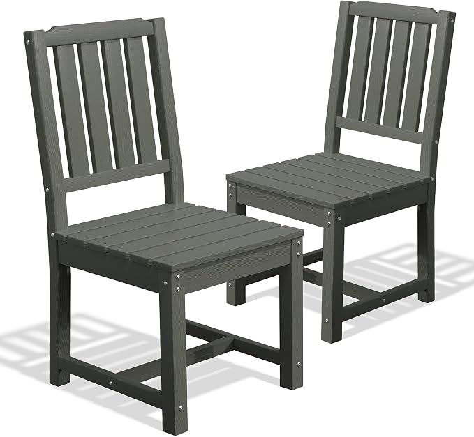 AreShark Patio Dining Chair Set of 2,All Weather HDPE Outdoor Dining Armless Chairs with Wide Seat and Backrest,Weatherproof Patio Chairs for Garden,Backyard,Deck,Gray