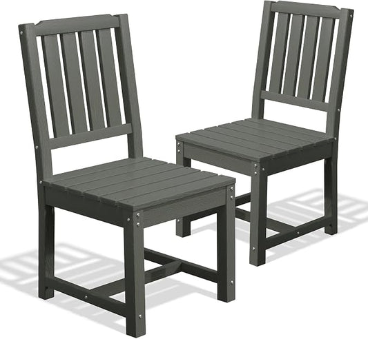 AreShark Patio Dining Chair Set of 2,All Weather HDPE Outdoor Dining Armless Chairs with Wide Seat and Backrest,Weatherproof Patio Chairs for Garden,Backyard,Deck,Gray
