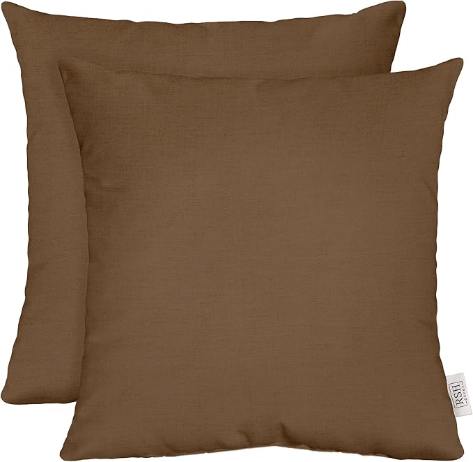 RSH DECOR: Sunbrella Play Square Throw Pillows Set of 2 | 17" x 17" | Water and Fade-Resistant Performance Fabric | Outdoor Pillow Covers with Down-Alternative Inserts | Play Chestnut Mocha