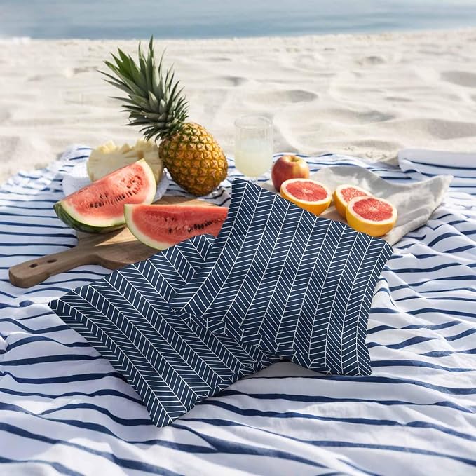 Outdoor Waterproof Throw Pillow Covers Set of 2 Navy Blue Chevron Stripes Pillowcases 16x16 Inches Modern Geometric Texture Decorative Pillows Cushion Case Patio Pillows for Couch Bed Chair Garden