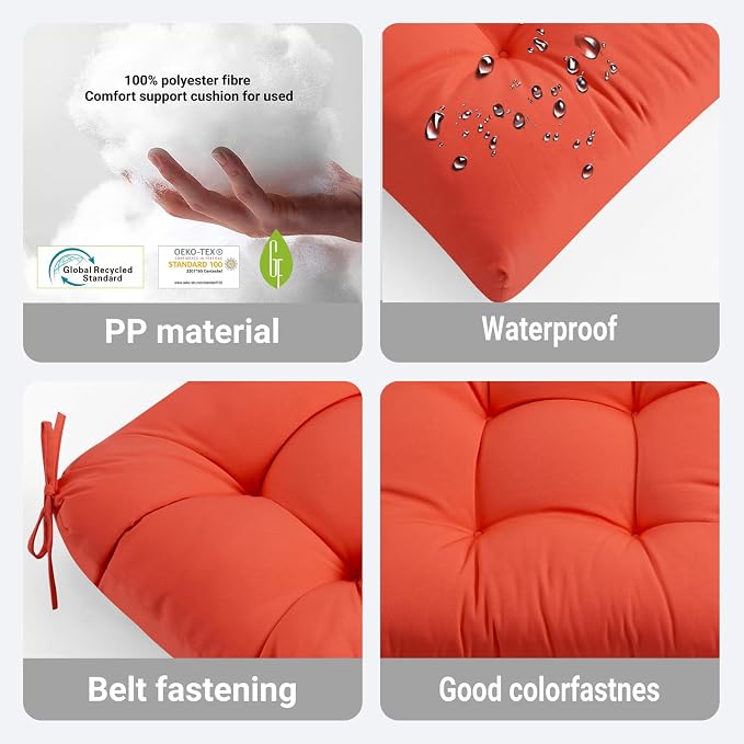 ADLIVWYD 3-Pieces Wicker Chair Cushion Set, 1 loveseat and 2 U-Shape, 44"x19" &19"x19" Tufted Outdoor Cushions for Indoor/Outdoor Patio Furniture, Orange
