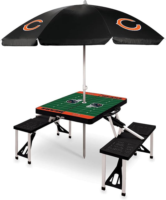 PICNIC TIME NFL Picnic Table Portable Folding Table with Seats and Umbrella