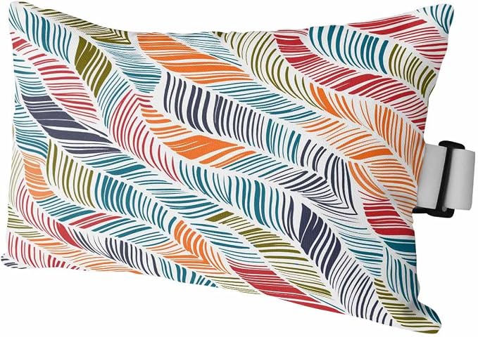 Abstract Stripes Outdoor Pillows with Insert 11x16 Inch Red Orange Blue Gradient Wavy Lines Leaf Waterproof Headrest Pillows with Adjustable Strap Lounger Chair Throw for Patio Furnitures , 1 Pack