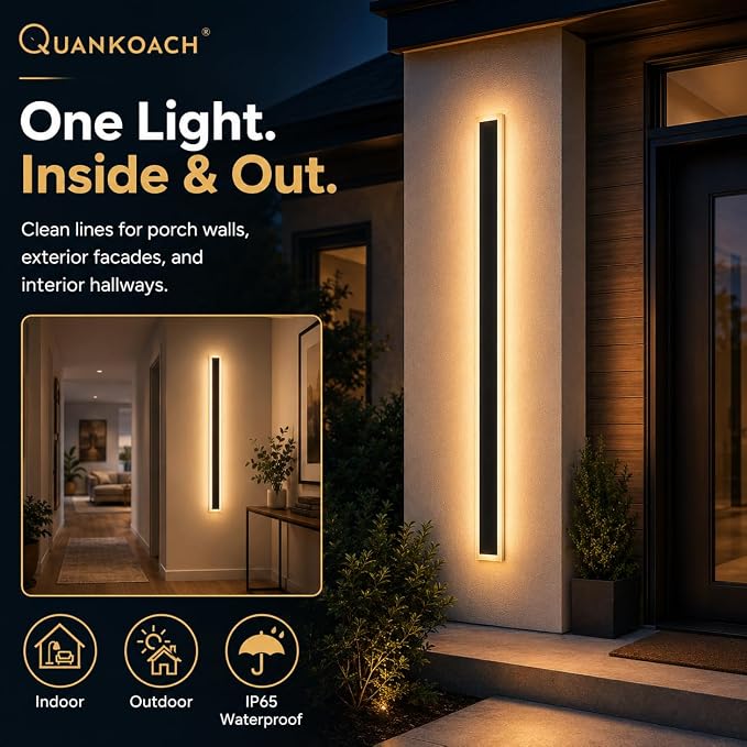 23.6" Outdoor Wall Lights, 2-Pack Remote Dimmable Sconces | Adjust 3000K–6000K lighting by remote for a modern garage, patio, porch or front door upgrade