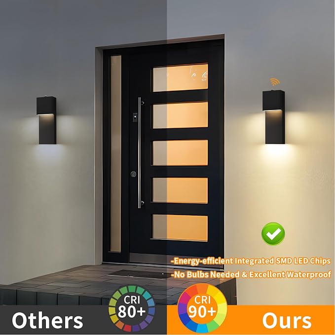 15'' Modern LED Outdoor Wall Sconce, Black Dusk to Dawn Wall Lights | Auto ON-OFF, Waterproof Exterior House Lights, Hardwired Front Porch Light Fixtures, Metal, 3000K, 2 Pack, Easy to Install